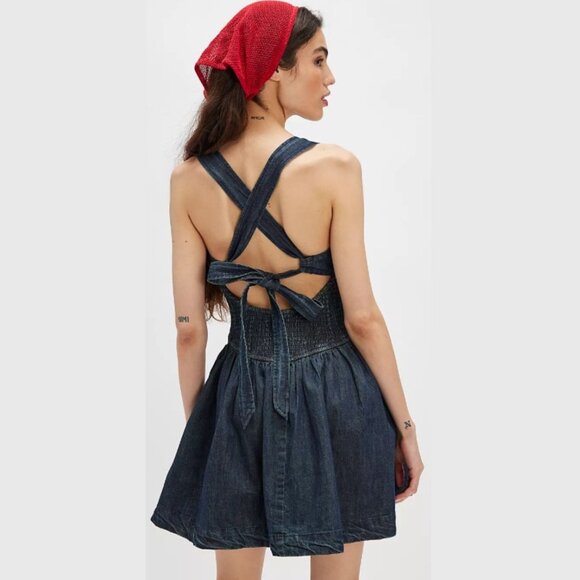 Free People Laurel Denim Mini Dress - SZ M - Picture 2 of 13